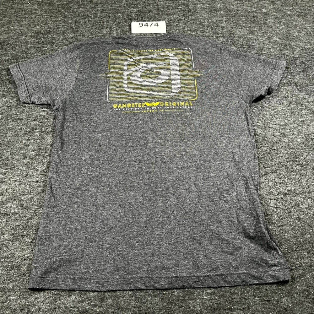 Gangster T Shirt Mens Medium Gray Graphic Print Cotton Crew Neck Casual Outdoor